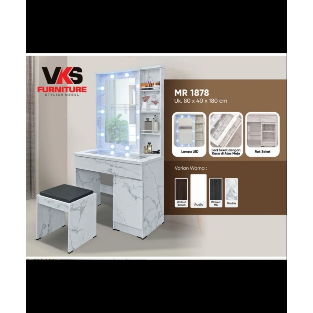Dressing table / Meja Rias cermin sliding ukuran 80x40x180cm update model kekinian dalam cermin berl