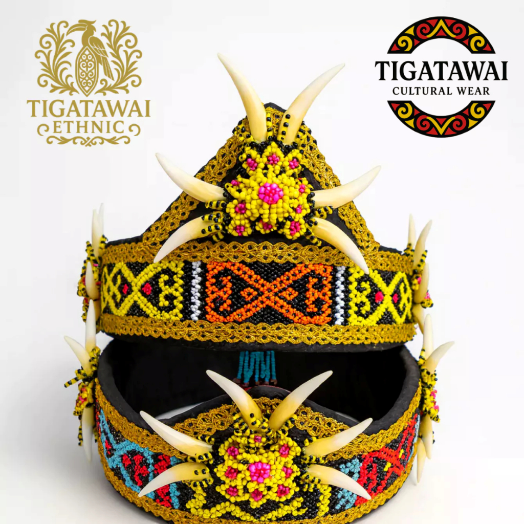 Tigatawai Ethnic - Topi Adat Dayak Wanita Taring Manik