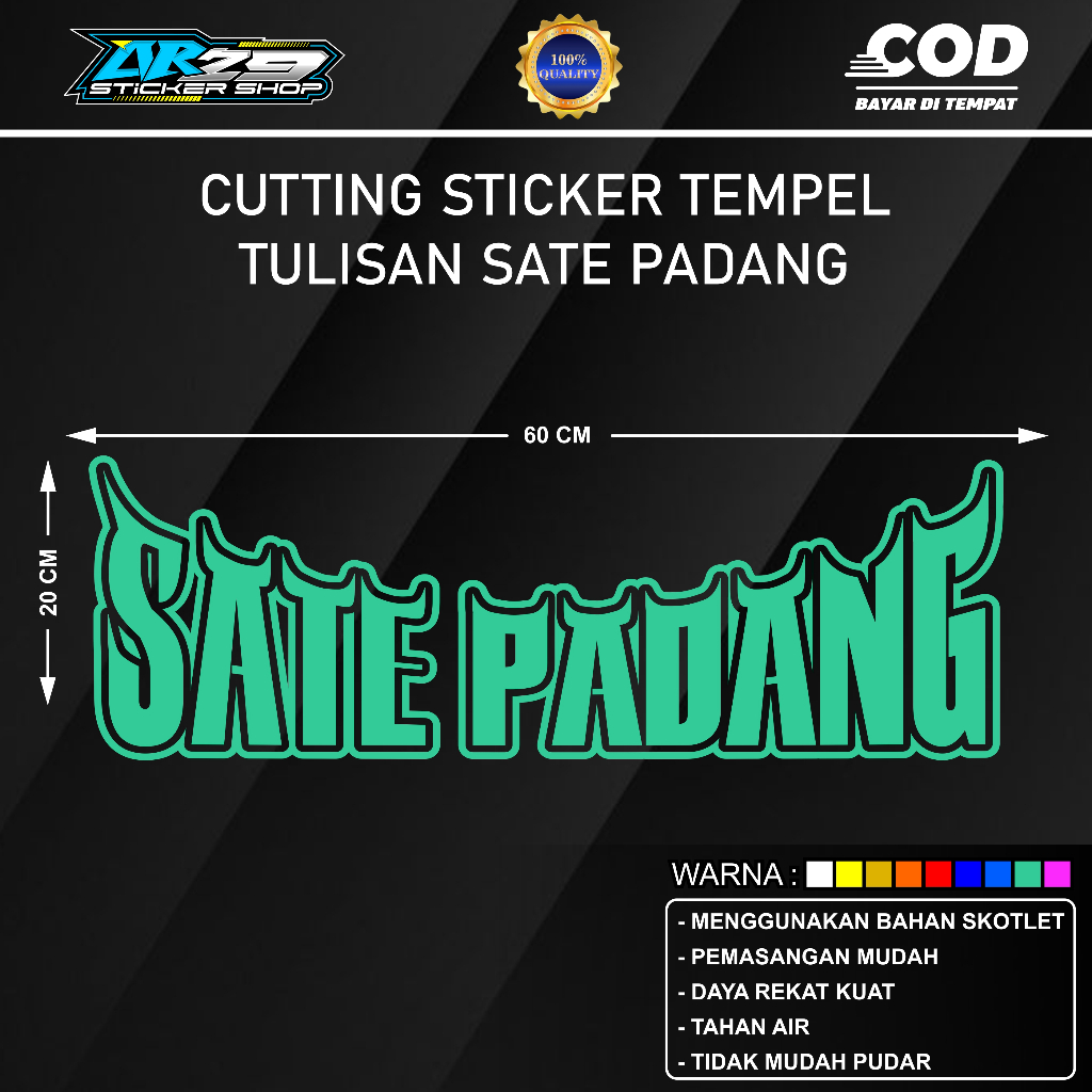 

stiker cutting tulisan untuk kaca grobak jualan, stiker tulisan sate padang ukuran 60 cm x 20