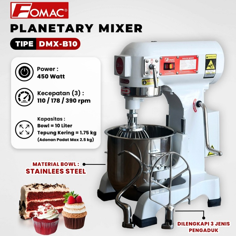 FOMAC Planetary Mixer DMX-B10 Planetary Mixer Roti Mixer Kue 10 Liter Free Packing Peti Kayu