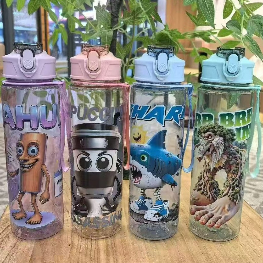 (17-an) Viral Botol Minum Anak Sekolah Sedotan Motif Tung Tung Sahur Viral 900ml Bpa Free Botol Air 