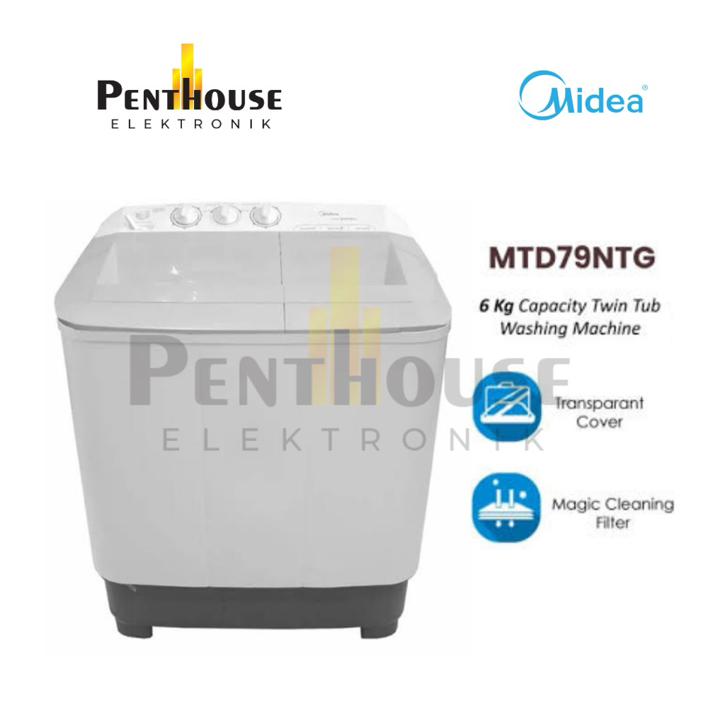 Midea Mesin Cuci Dua Tabung 6kg MTD79NTG - Twin Tub MTD 79 NTG Magic cleaning