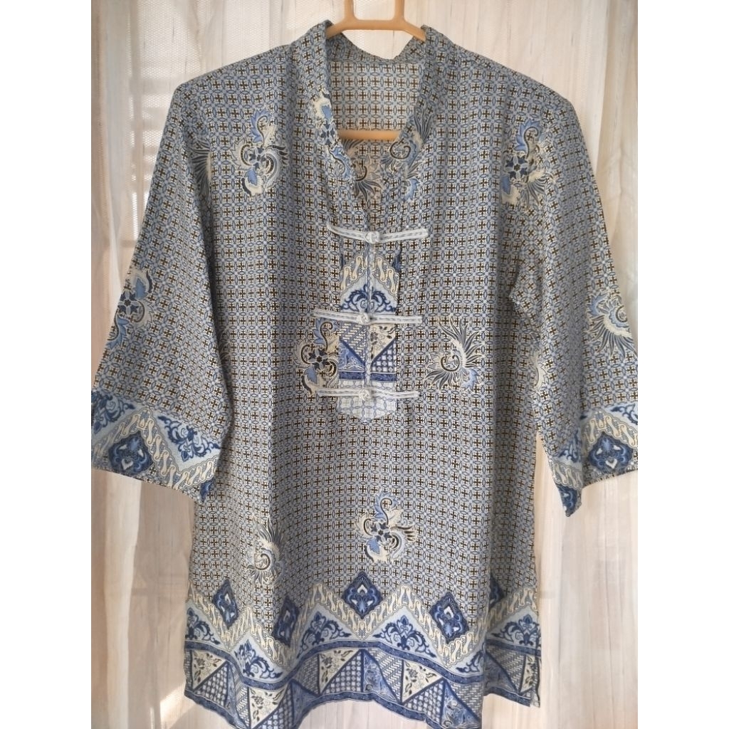 Blouse Batik Halus Cheongsam Biru