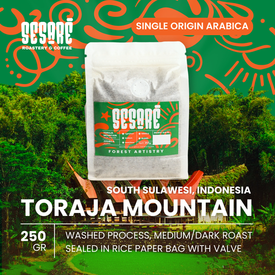 

Sesare Roasted Beans 250gr - Single Origin Arabica - Toraja Mountain, South Sulawesi