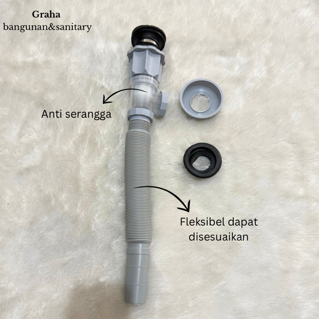 Sifon Wastafel Tarik Grey Fleksibel