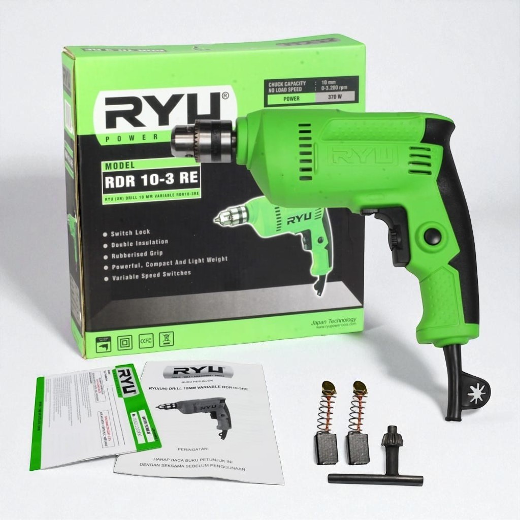 Mesin Bor Ryu 10 mm Set Koper / Bor Listrik Ryu Bisa bolak Bolak Balik impact drill Free Aksesoris