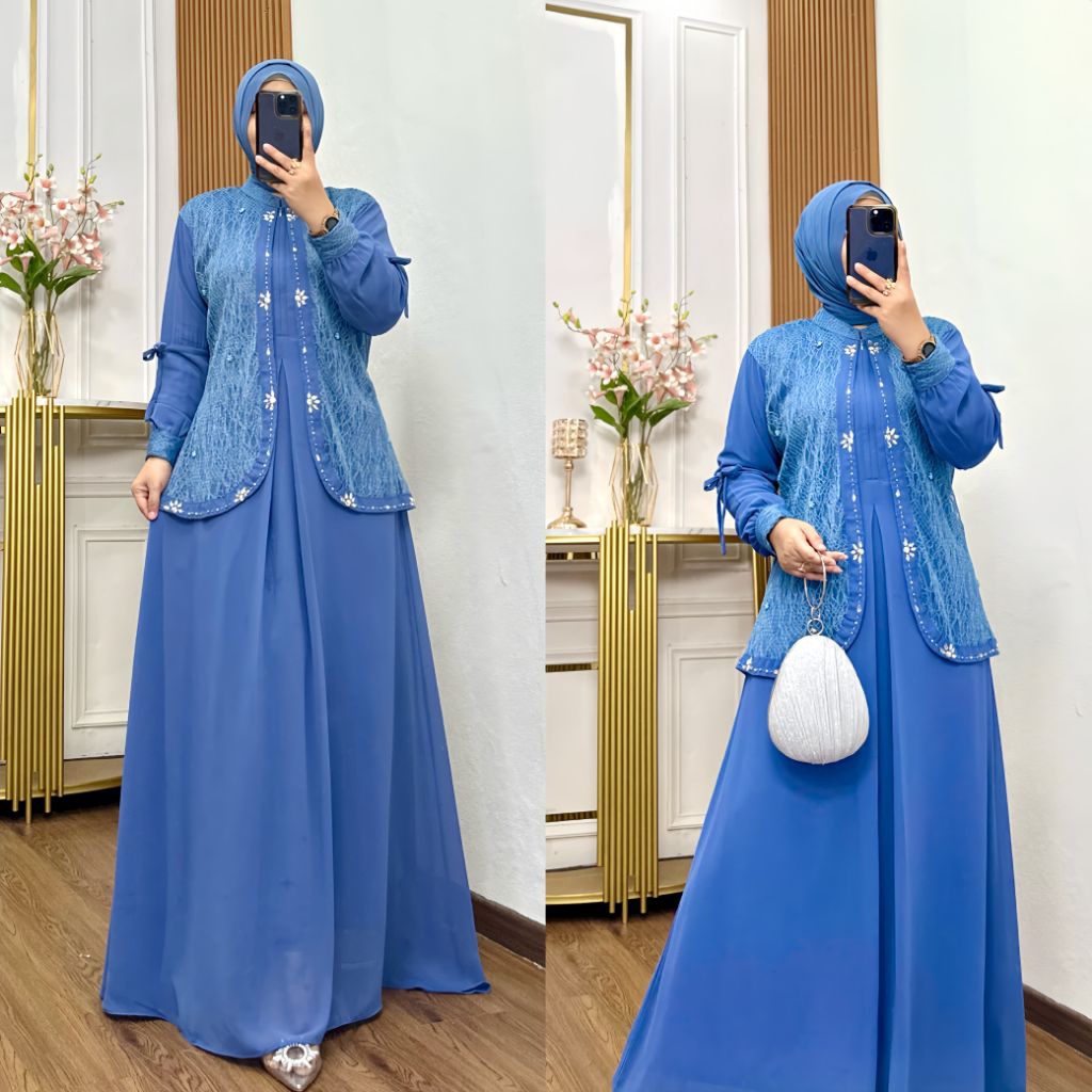 Rania Dress // Gamis Brukat Simpel variasi Payet // Gamis Ceruty mix Chantily // READY JUMBO/Rompi n