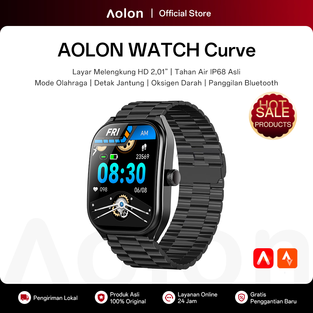 Aolon Curve Jam Smartwatch Original IP68 Waterproof 2.01-inch Curved IPS Screen Bluetooth Call Runni