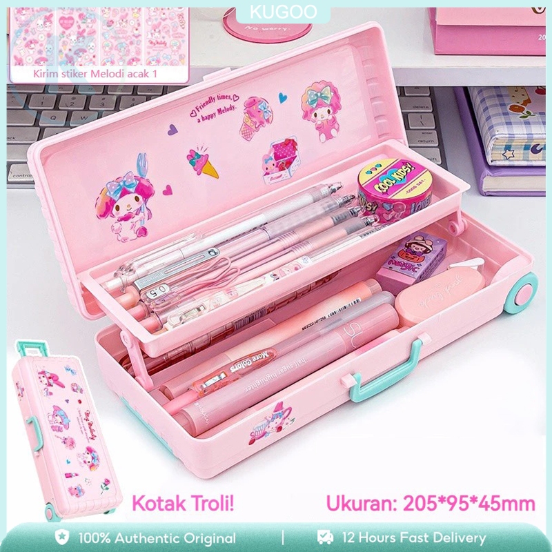 

KUGOO Kotak Alat Tulis Berbentuk Kotak Troli Lucu dengan Stiker Sanrio Lapisan Ganda Kotak Pensil Plastik Kapasitas Besar Hadiah Alat Tulis