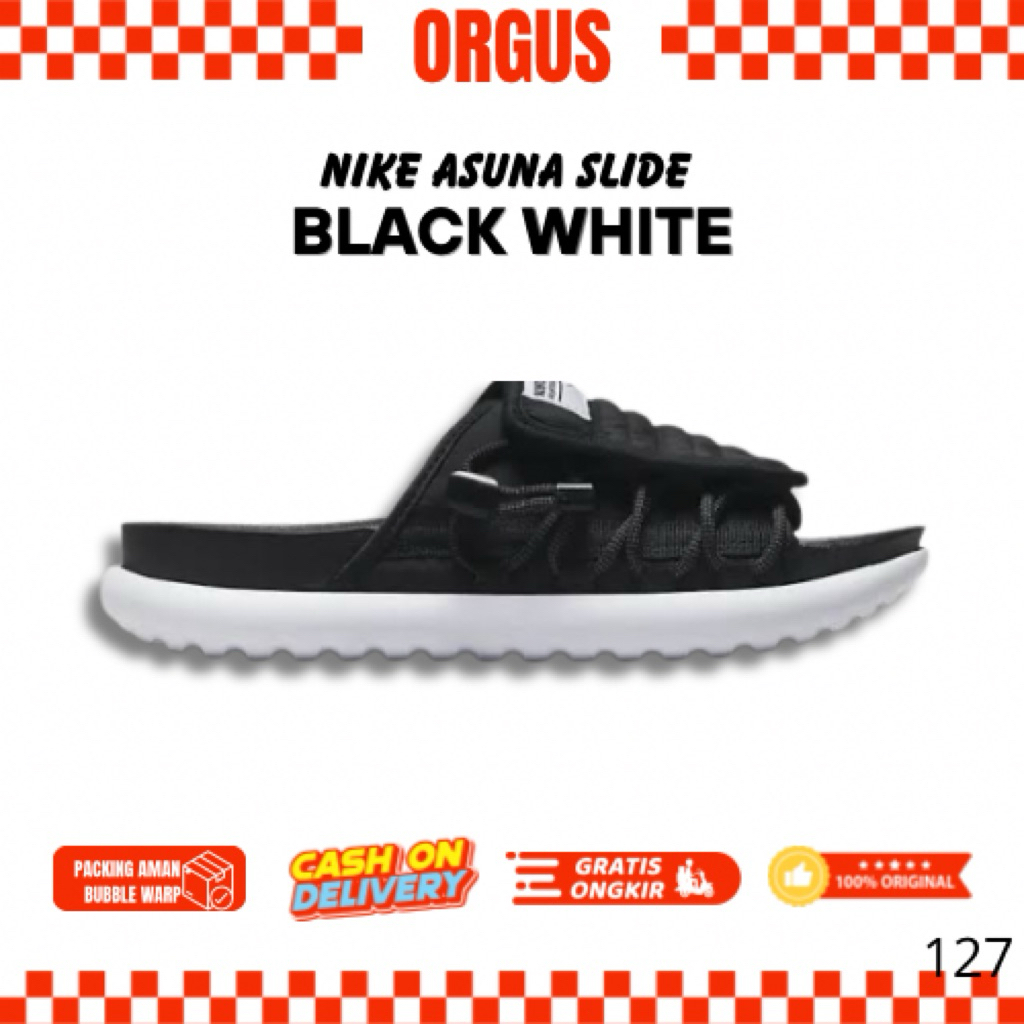 NIKE ASUNA SLIDE BLACK WHITE ORIGINAL NIKE INDONESIA