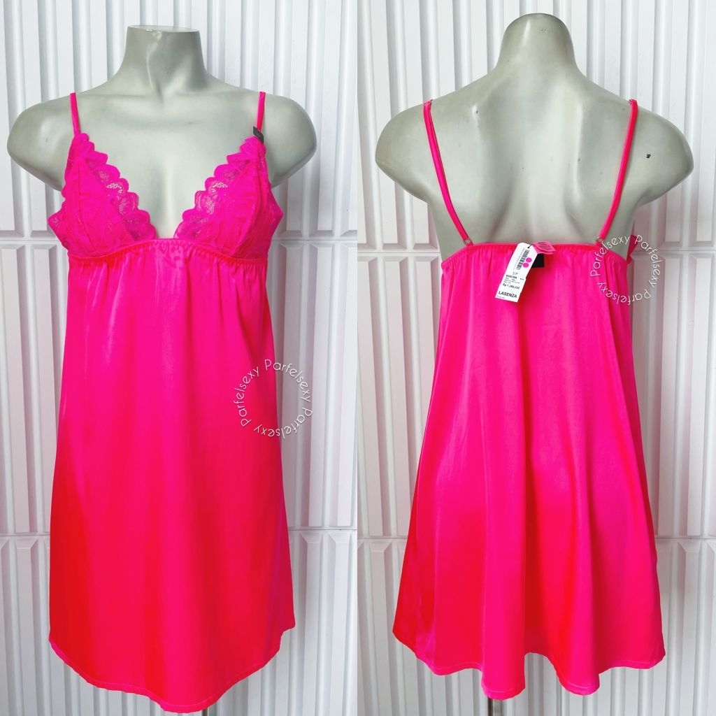 La Senza Slip Satin With Lace Lingerie Chemise Wanita Berry Gloss XS L 60263566