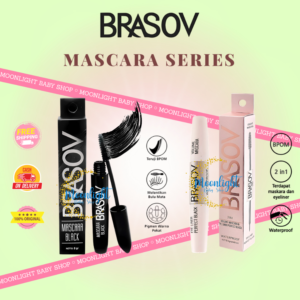 Brasov Mascara Black Waterproof Tahan Air | Mascara Black 2in1 (Eyeliner + Mascara)