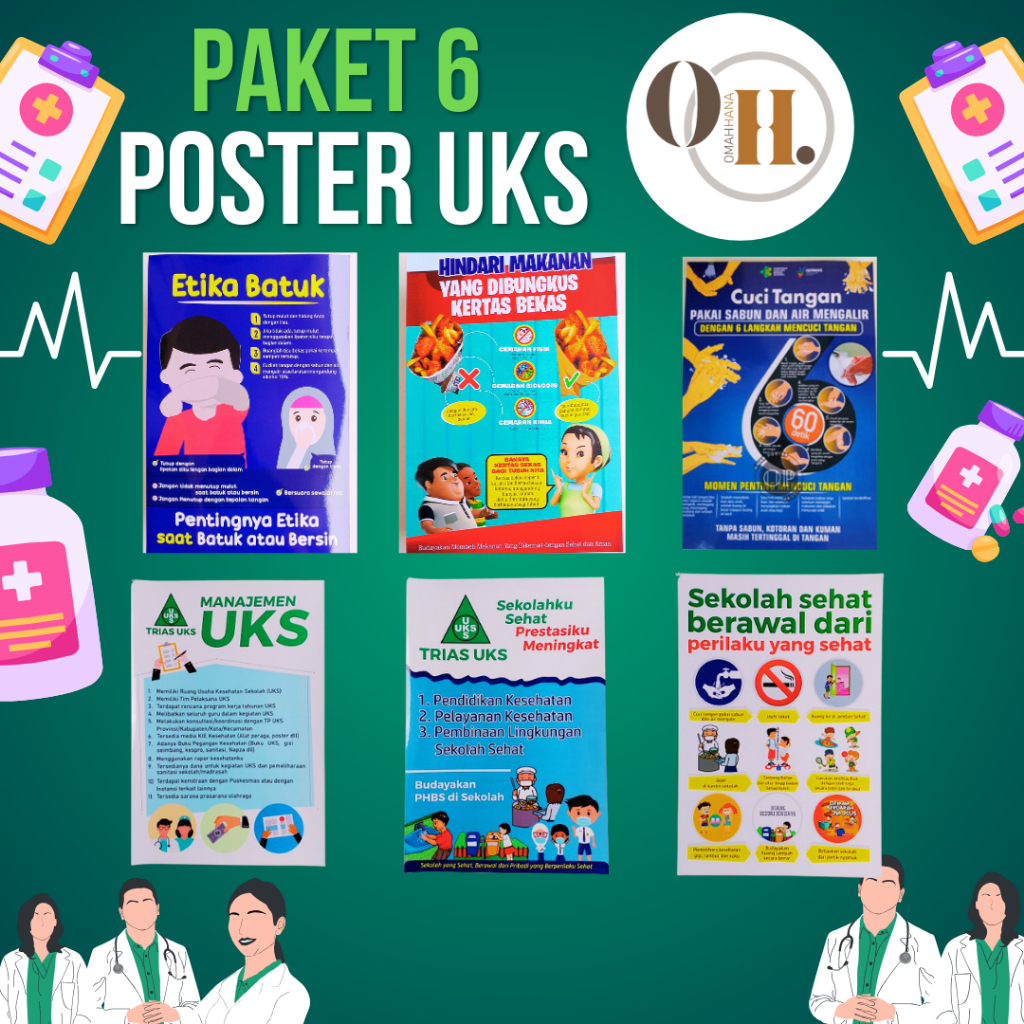 Paket 6 Poster UKS - Trias UKS - Usaha Kesehatan Sekolah - Poster Kesehatan