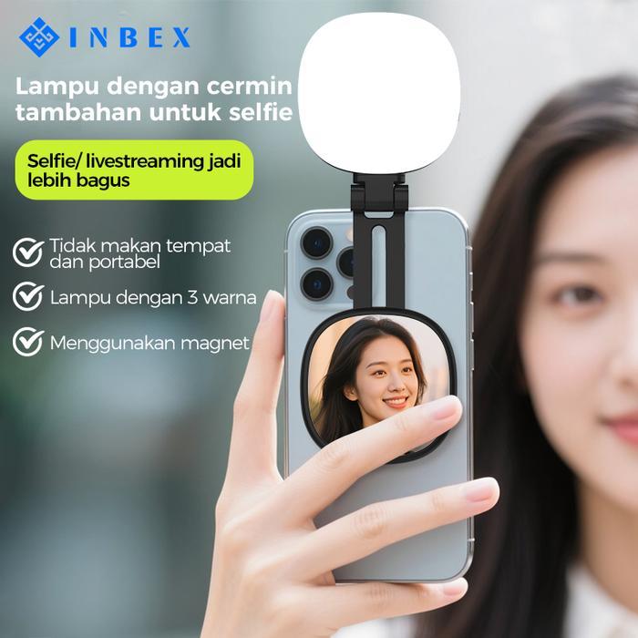 INBEX PL8 Lighting Konten 2 in 1 Mirror Magnetik 3 Warna Lighting Fotografi Portable Lampu Selfie