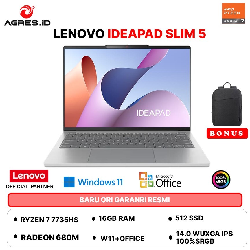 LENOVO IDEAPAD SLIM 5 13 RYZEN 7 7735HS - RAM 16GB 512GB W11+OHS 13.3WUXGA 100SRGB -5KID