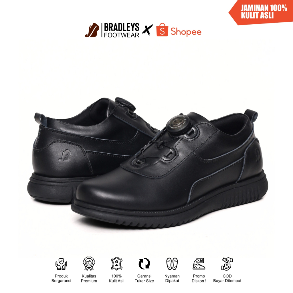 Bradleys Ennio Low TP Black - Sepatu Kulit Tali Putar Pria | Sepatu Formal Casual Pria Tali Putar