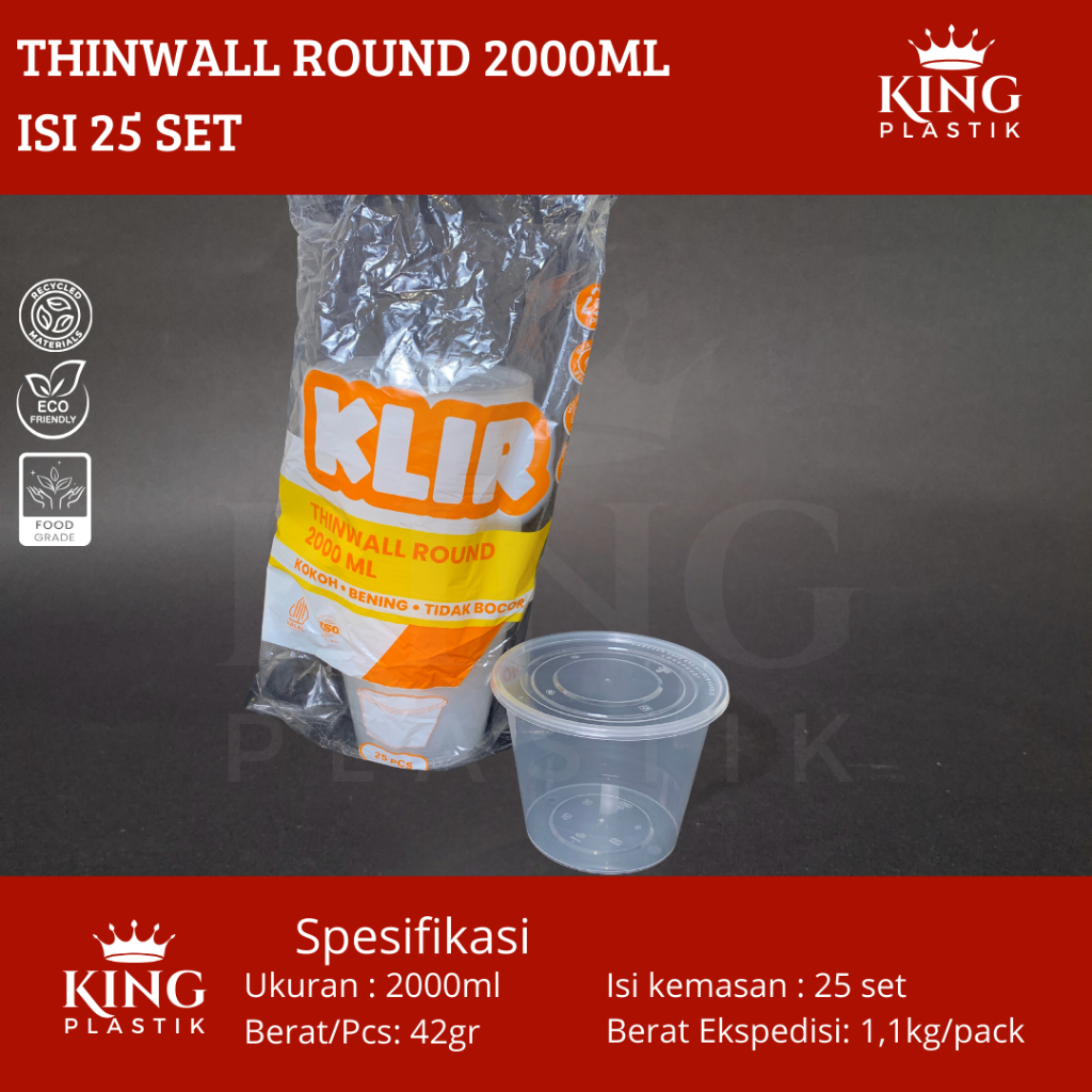 25PCS THINWALL KLIR 2000ML ROUND | THINWALL EMBER | THINWALL MANGKOK BESAR | THINWALL BULAT 25pcs