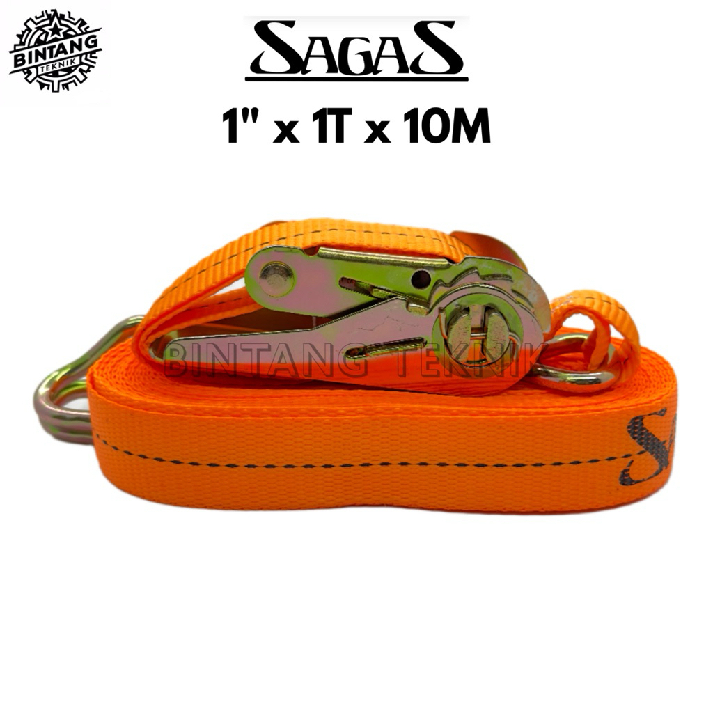TRACK BELT 1" X 1 TON X 10 METER / RATCHET TIE DOWN SAGAS / TALI PENGIKAT BARANG TRUK MOBIL