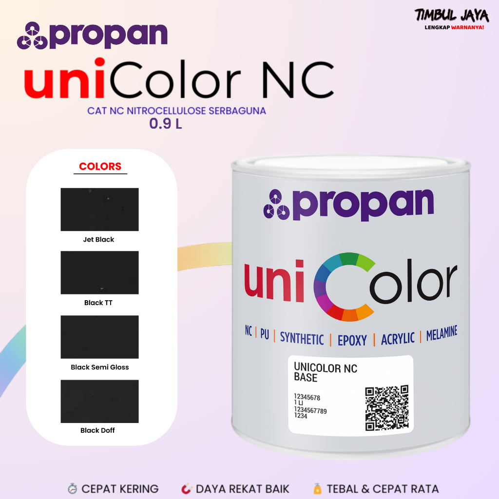 Cat Duco NC Propan Unicolor 0,9Liter Hitam Glossy / Cat Mobil Propan / Cat Duco Besi Kayu Plastik Ba