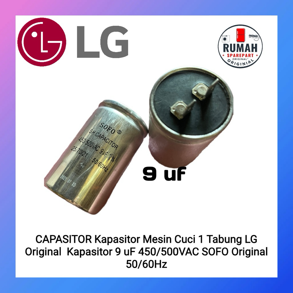 CAPASITOR Kapasitor Mesin Cuci 1 Tabung LG  Original  Kapasitor 9uF 450/500VAC SOFO Original 50/60Hz