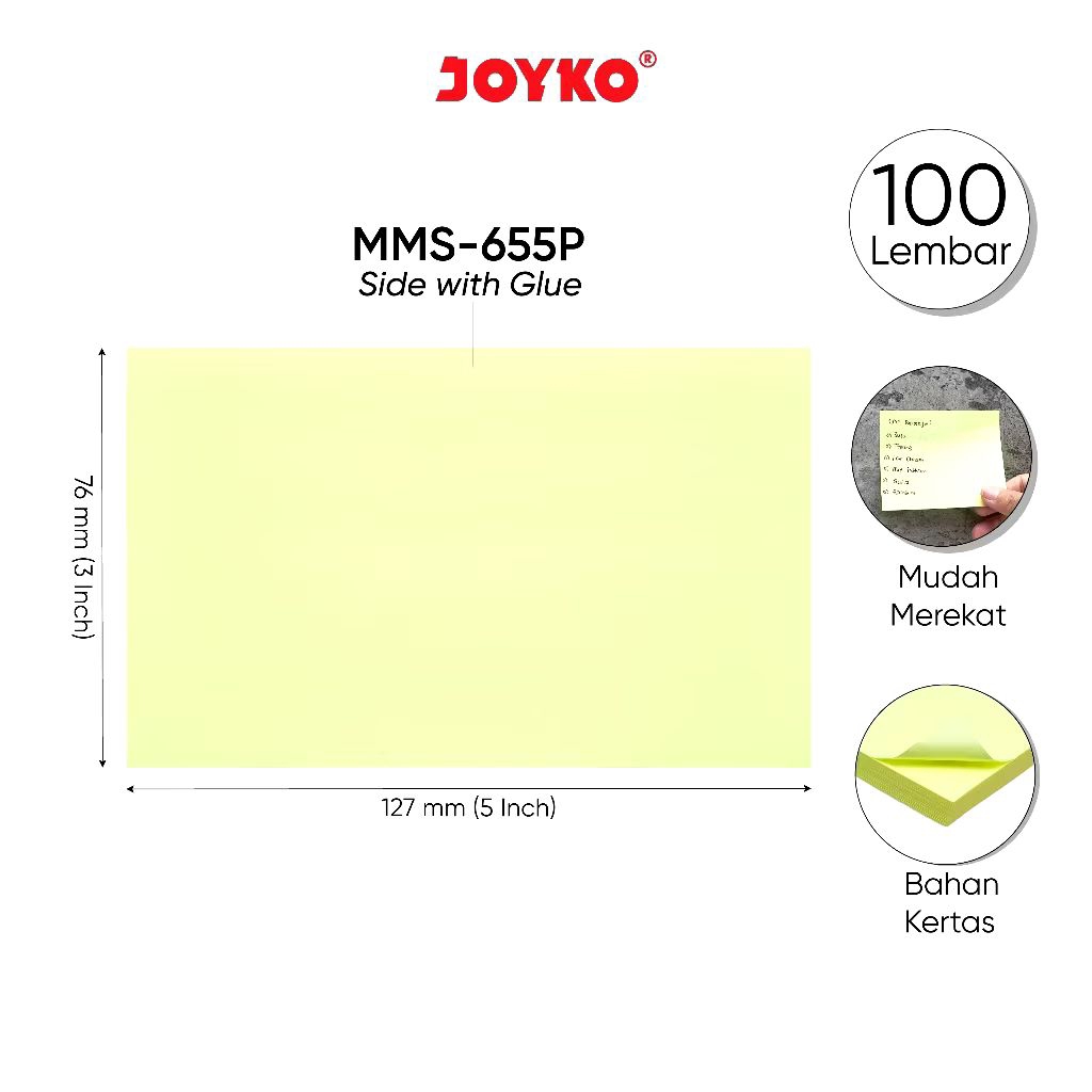 

Joyko MMS-655P | Memo Stick Soft Color | Kertas Memo 127mmX76mm | Tempel Sticky Note 5X3 | Post It