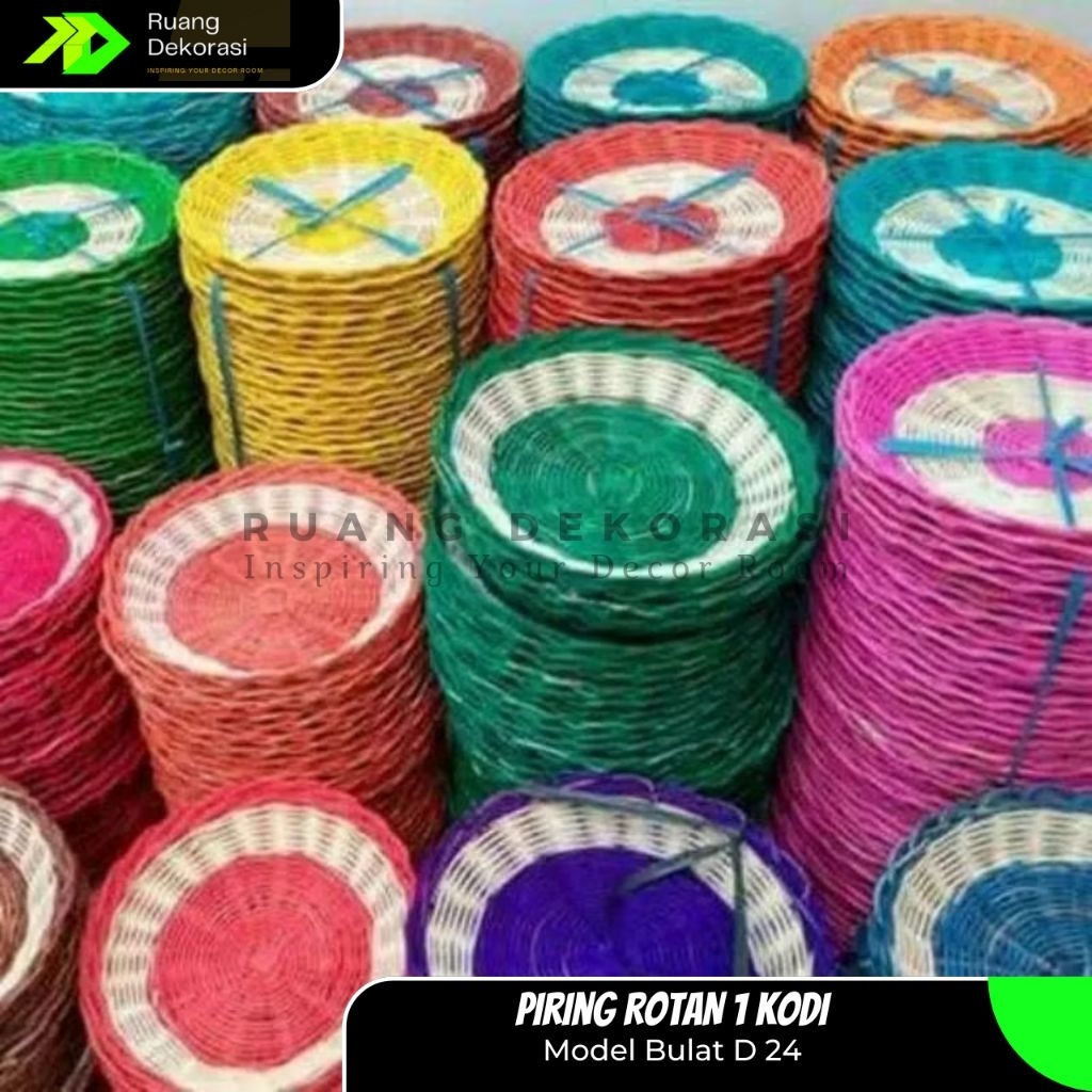 Piring Rotan Asli 24 CM 1 Kodi 20 PCS Piring Anyaman Rotan Piring Rotan Termurah