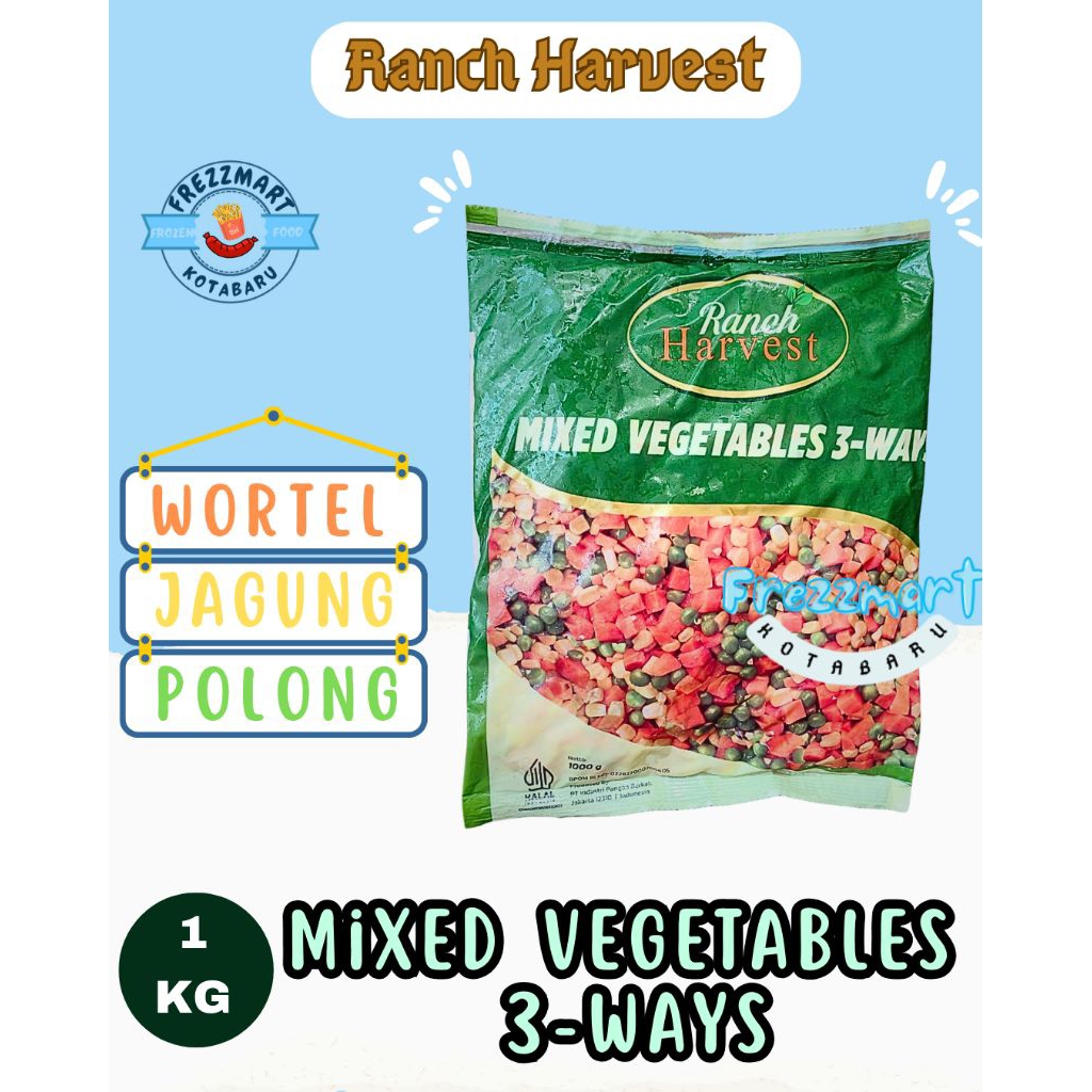 

RANCH HARVEST MIXED VEGETABLE 3 WAYS 1 KG Frezzmart Kotabaru