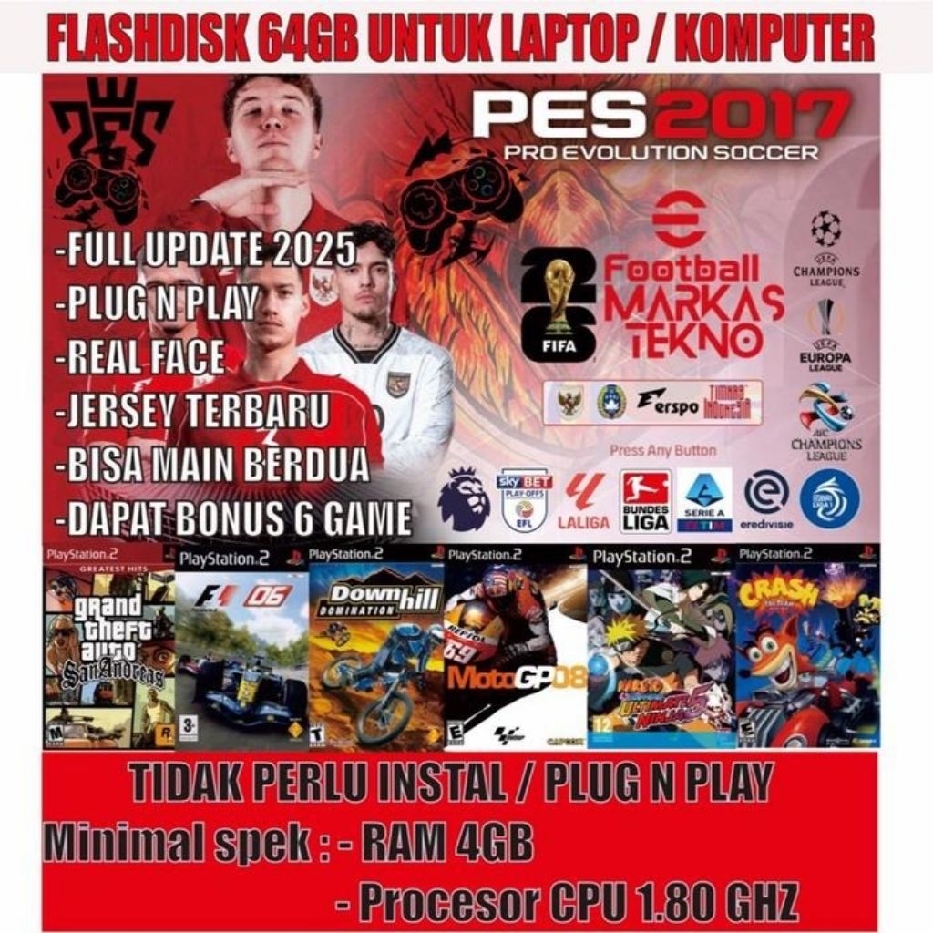 Flashdisk PES 2017 Patch 2026 bonus 6 game flashdisk isi Game PC
