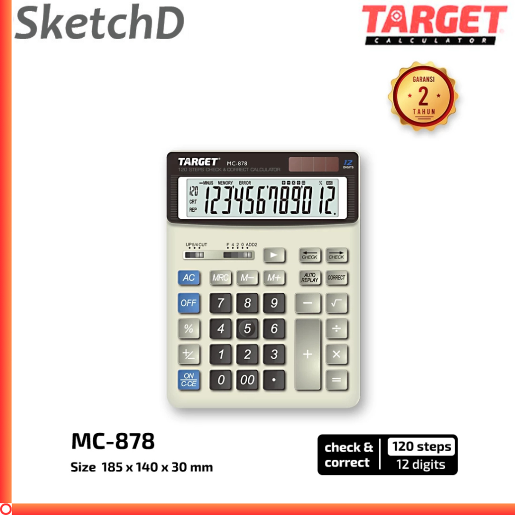 

Kalkulator Meja 12 digit MC 878 Target Desk Calculator MC878 Check Correct