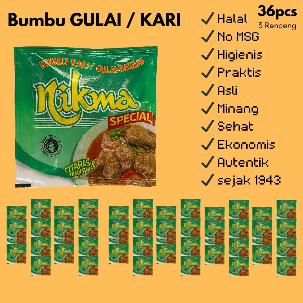 

Bumbu Instan Gulai Kari NIKMA 36 Sachet Halal Asli Minang Cocok Untuk Stok Rumah