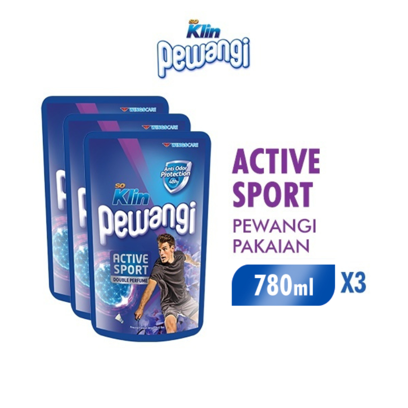 Soklin Pewangi Pakaian Active Sport Pouch 780 ml x3