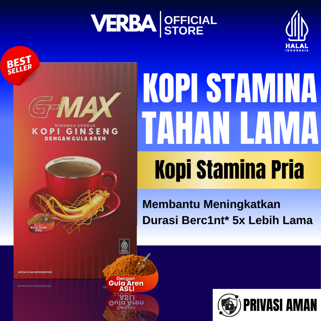

Kopi Gmax Minuman Energi Stamina Pria Kuat & Tahan Lama Bpom Halal 1 Box 10 Sachet