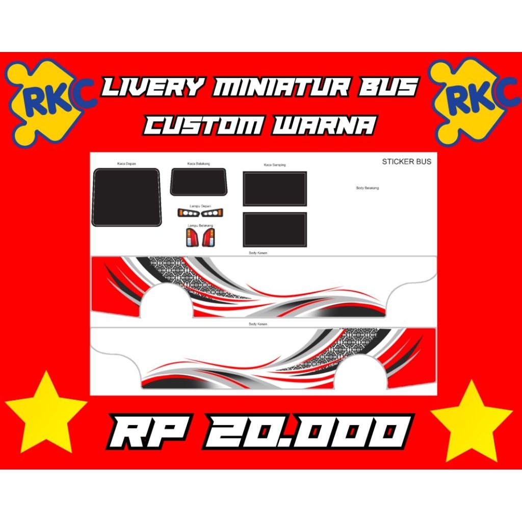 livery miniatur bus rkc+custom warna) aksesoris miniatur bus, aksesoris bus, miniatur bus, miniatur 