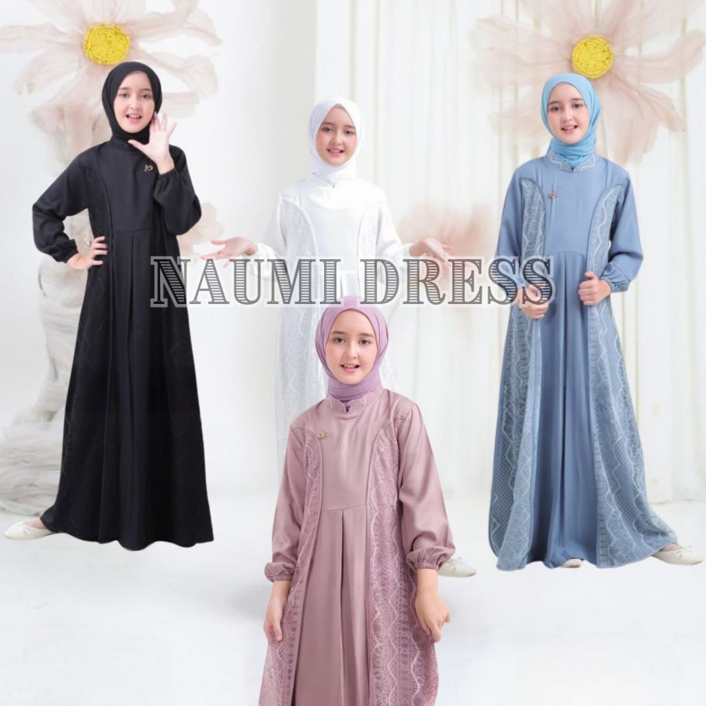Gamis Anak Remaja Terbaru 2025 6-15 Tahun Crinkle Airflow Mix Brukat Malika Naumi Kids