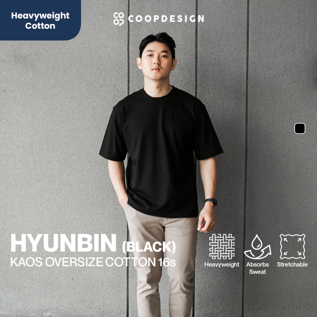 Coop Design - Hyunbin Kaos Polos Gelap Oversize Heavyweight Cotton 16S Baju Unisex Wanita Pria T-Shi