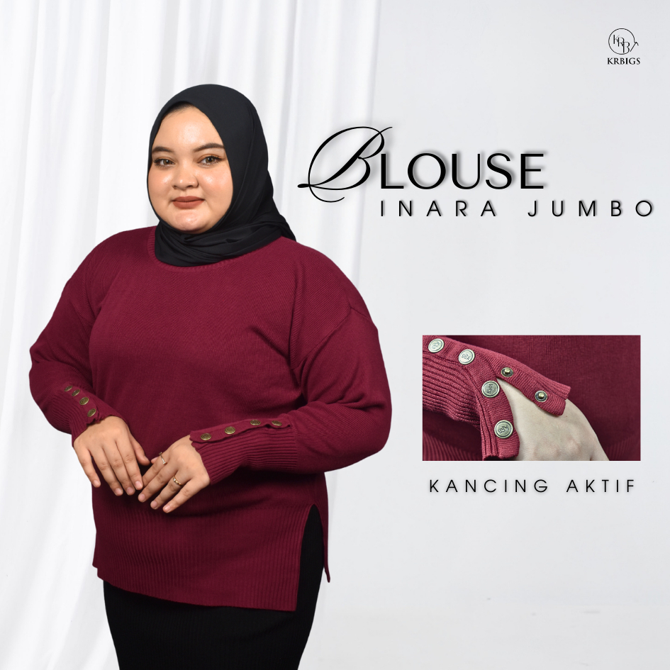 Blouse Inara Jumbo Kancing Aktif Anti Karat Atasan Sweater Rajut Wanita Big Size KRBIGS