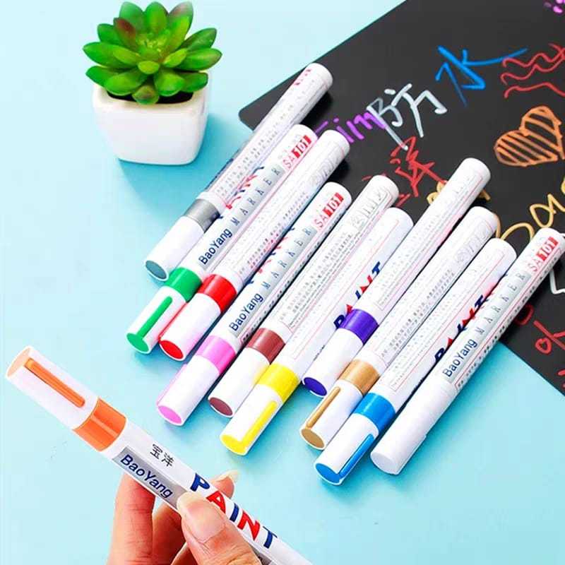 

Spidol Ban Paint Maker BAO YANG Tahan Air Banyak Warna isi 12 Spidol Permanen/Spidol ban paint marker mobil motor - ( H21)