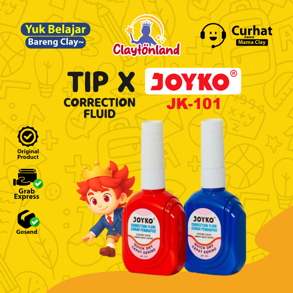 

CORRECTION TAPE / TIP EX / CORRECTION FLUID /TIP X JOYKO BOTOL MERAH BIRU CAIR JK-101