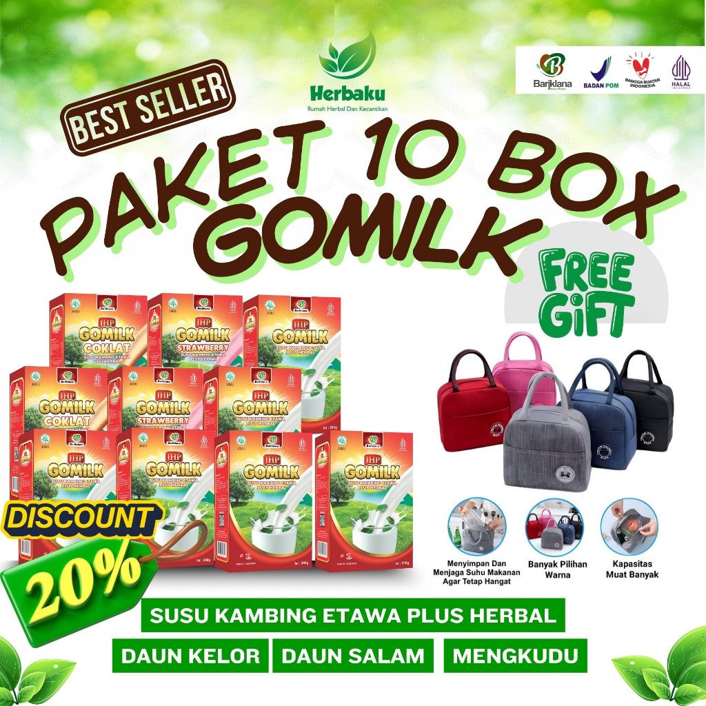 

Paket 10 Box Susu Kambing Etawa Gomilk Plus Herbal Diskon 20% Menambah Nafsu Makan Anak - Anak