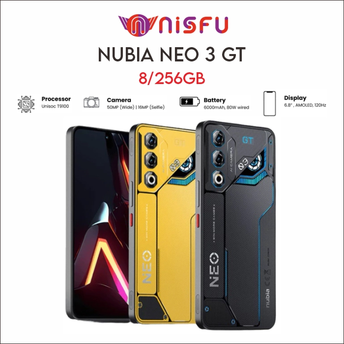NUBIA Neo 3 GT 5G Unisoc T9100 (8 +12 GB) + 256GB Rom | 6000mAH Super Fast Charging 80W - Garansi Re