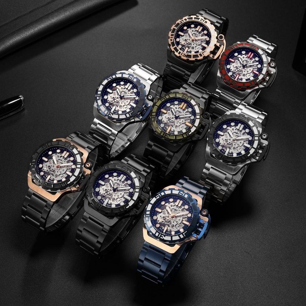 Evans Jayden Jam Tangan Pria 9630 Rantai Automatic Movement Stainless Steel Kaca Sapphire Chronograp