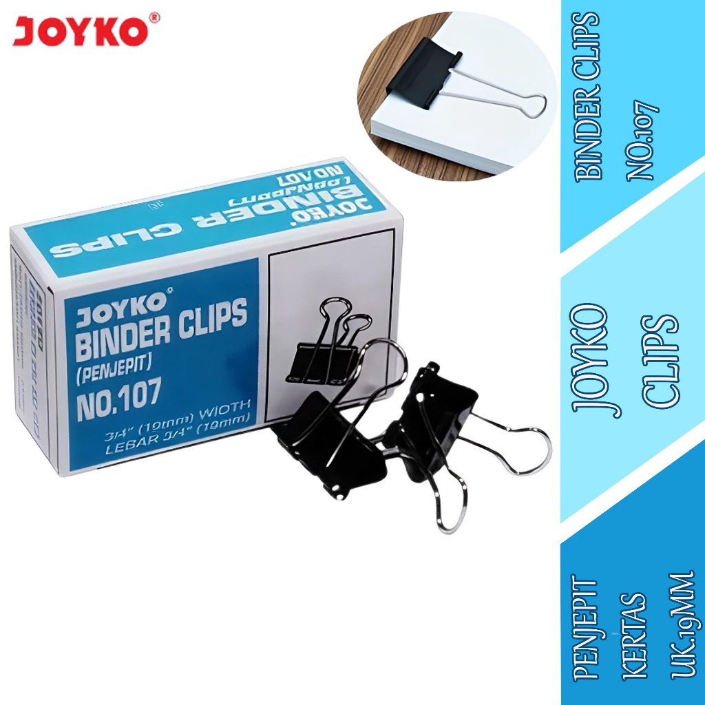 

Binder Clips No.107 - Joyko - Penjepit Kertas Serbaguna - Uk.19mm
