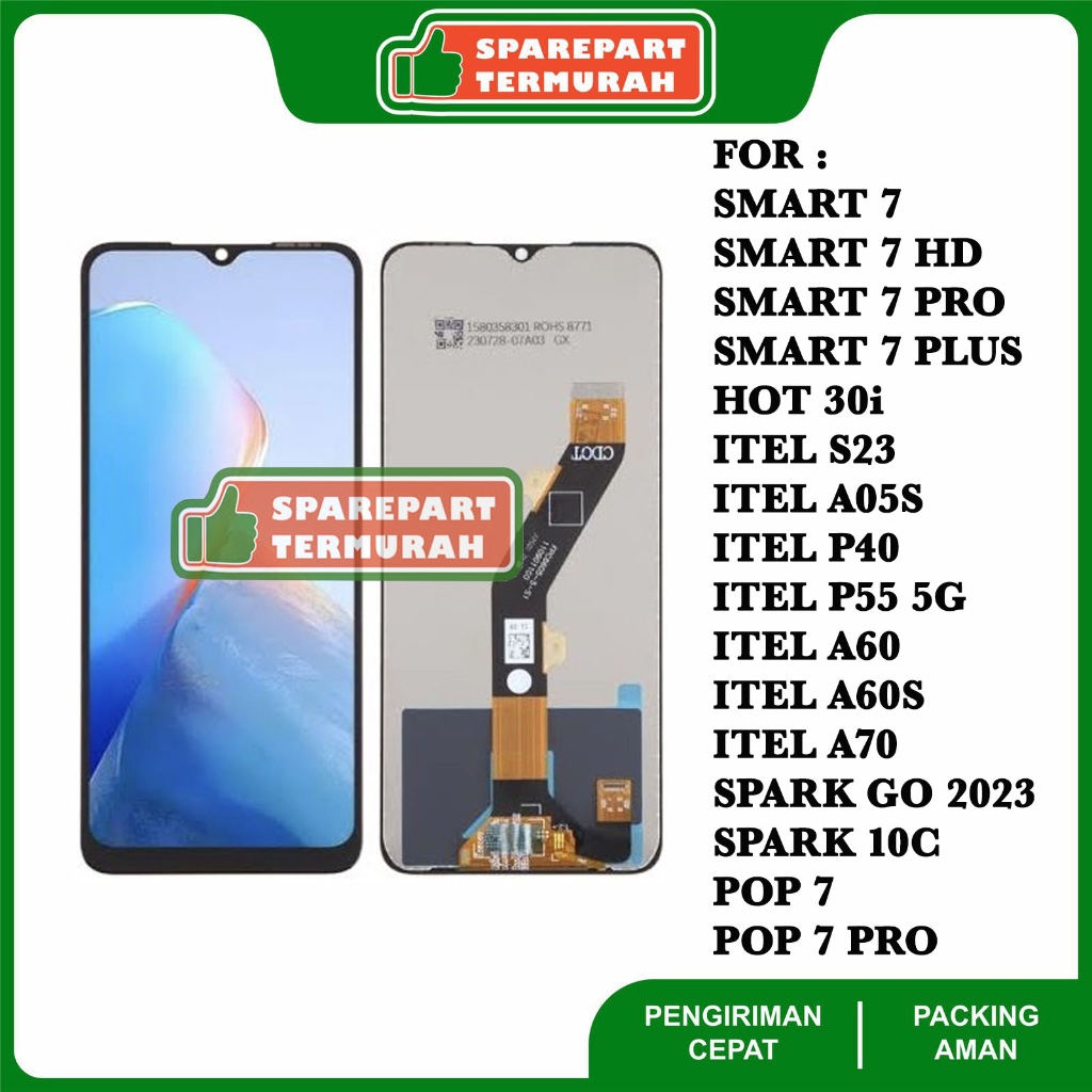 LCD For Infinix Smart 7 X6515 - Smart 7 HD - Smart 7 Plus - Hot 30i - ITEL S23 - Itel A50 - P40 - P5