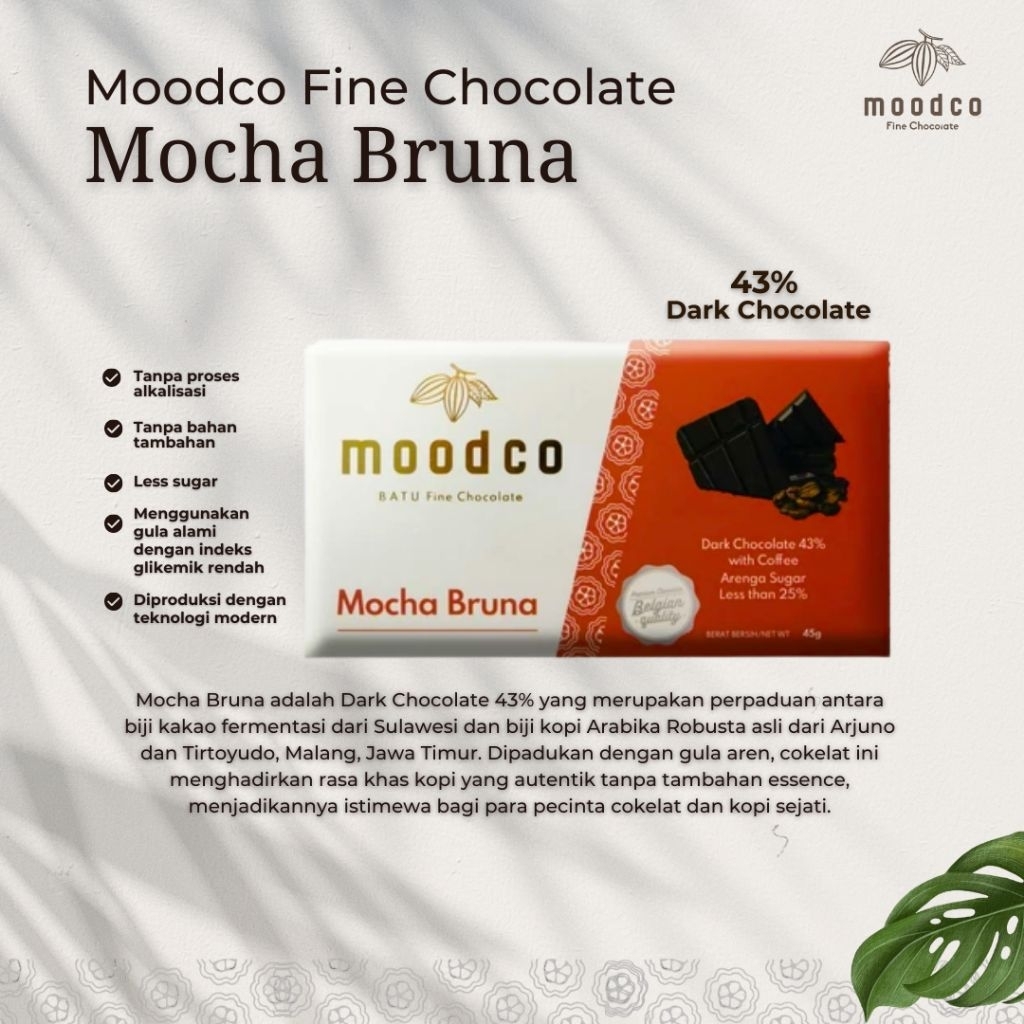 

Moodco | Dark Chocolate Mocha Bruna 43% with Coffee | Fine Chocolate | Cokelat Sehat