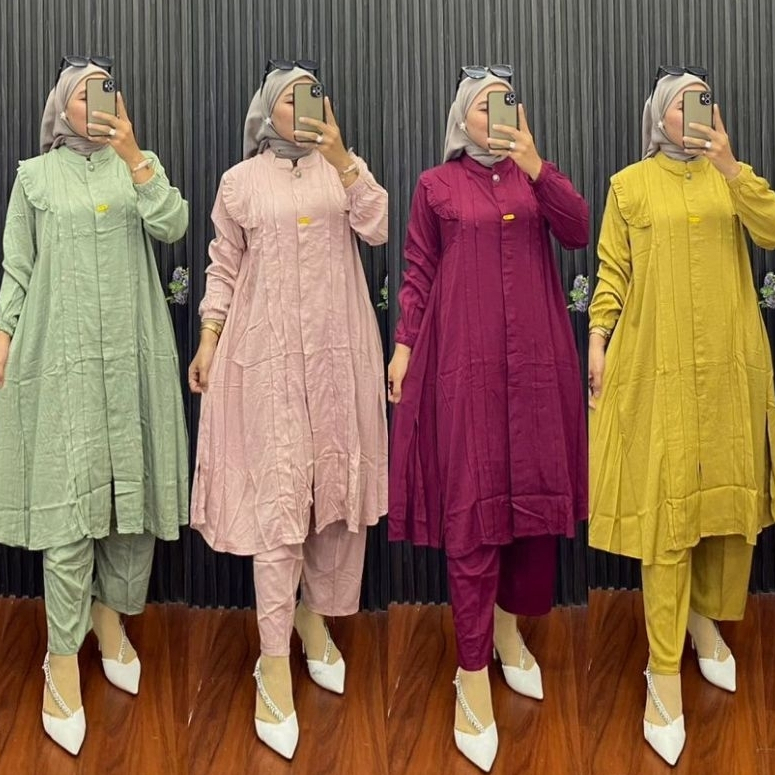Fashion Muslim. Baju Muslim Katun. One set Celana. Setelan Celana Wanita.Fashion Wanita. Mutiara Set