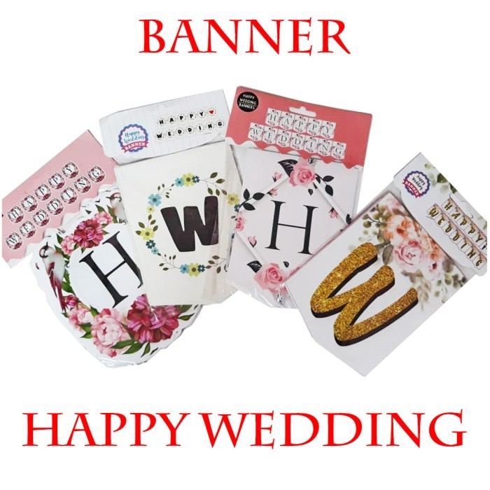 Banner Happy Wedding / Bunting Flag Dekorasi Pernikahan Perkawinan Hajatan Nikah