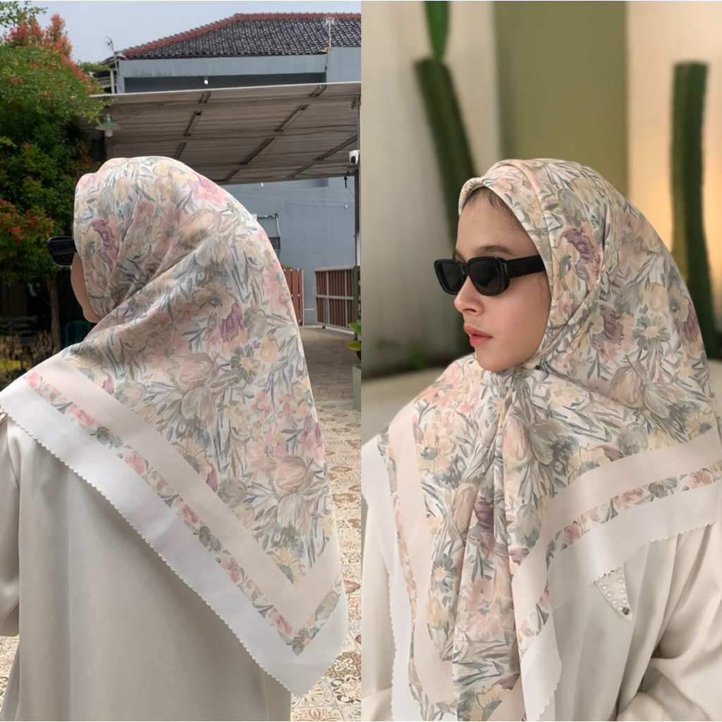 Hijab segi Empat Voal Motif Flower Hijab Premium LaserCut Printing Fatriana