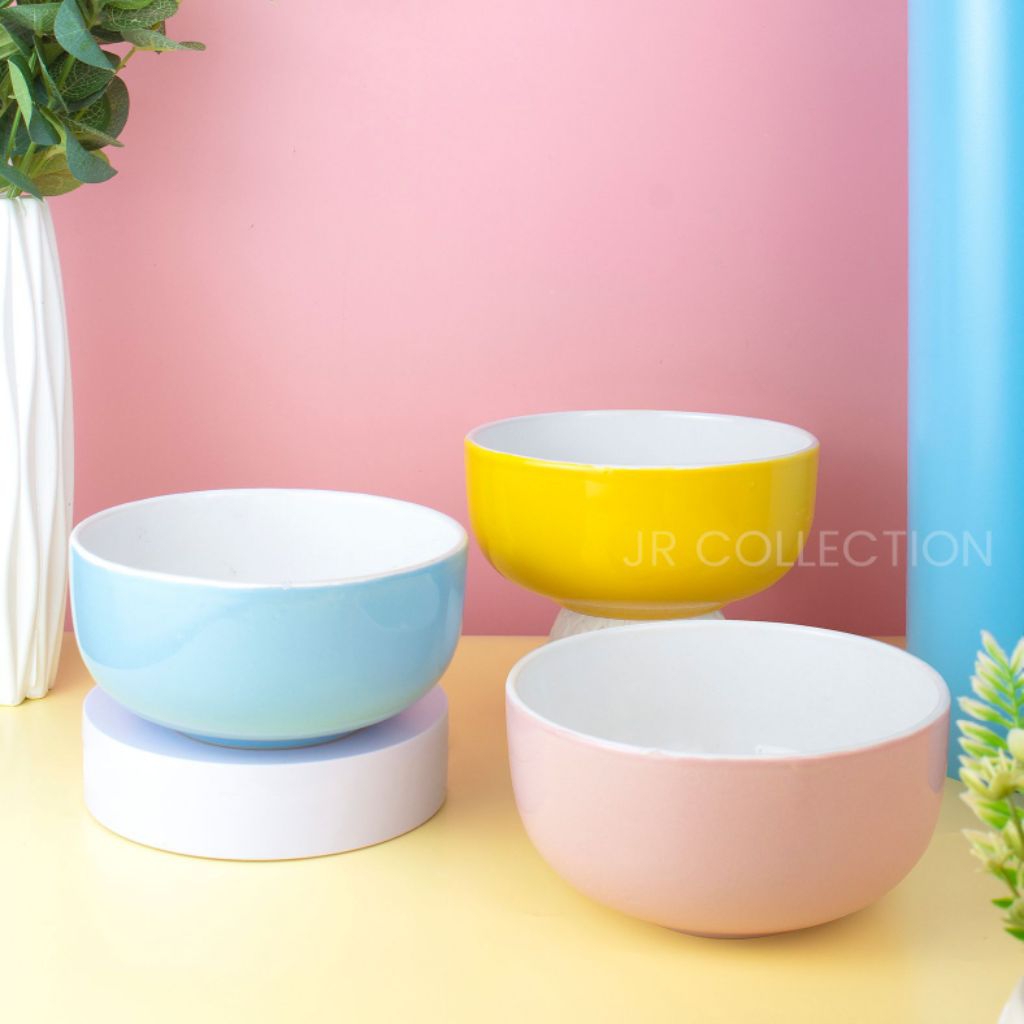 Jr Collection Mangkok Keramik Warna Solid Harga Per Lusin / Mangkok 12 Pcs ( putih polos bagian dala
