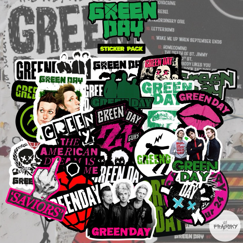 

Fragsky - 20 & 25 Pcs Sticker Spesial Series Green Day Band Rock Artist Pack | Stiker Premium Laminasi Doff & Glossy Kiss Cut Anti Air Anti Luntur | Stiker Aesthetic Skena Kalcer Punk Rock Dekorasi HP Laptop Helm Motor Paper Stationery