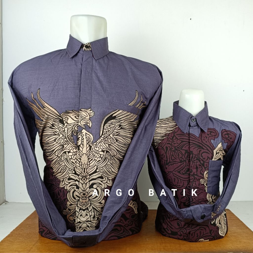 A116.Batik Pria Lengan Panjang Katun Premium Couple Ayah Anak Warna Ungu Muda